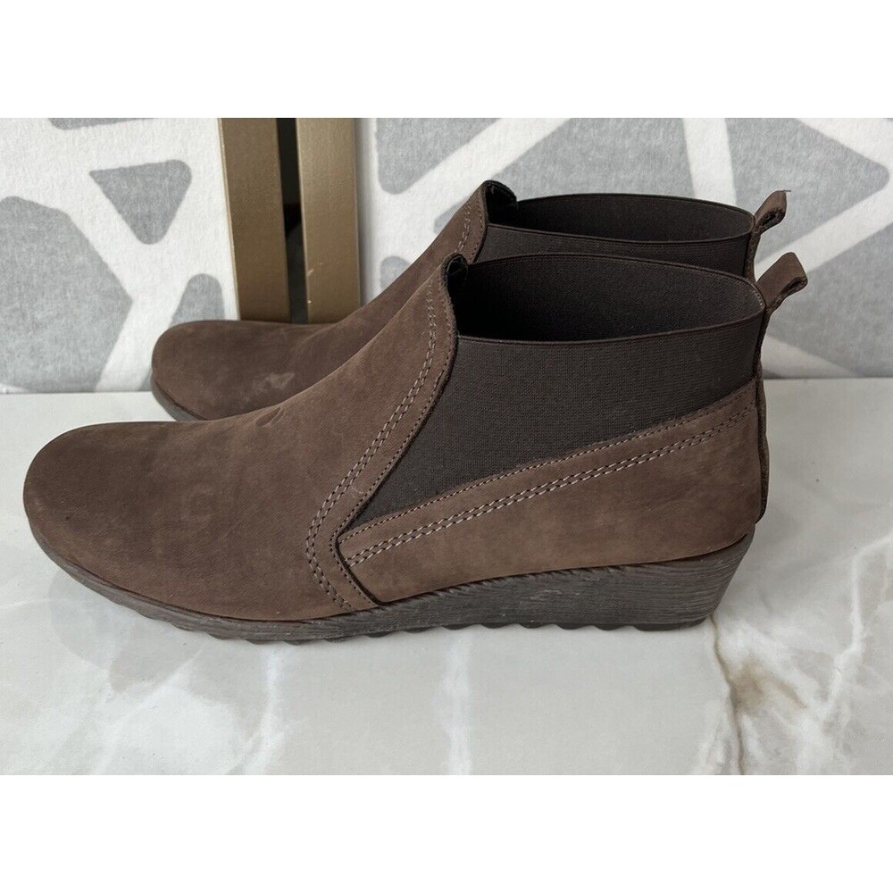 The Flexx Women Drunken Boot Elastic Slip On Brown Wedge Suede Leather Sz 9.5